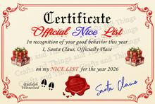 Load image into Gallery viewer, Santa Claus Nice or Naughty List Certificate Blank
