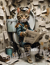 Load image into Gallery viewer, Cute Cat sit's on Toilet Wall Art Print