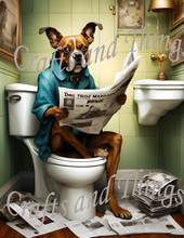 Load image into Gallery viewer, Dog caught reading Newspaper on Toilet Wall Art Print