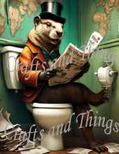 Load image into Gallery viewer, Groundhog sit's on Toilet Wall Art Print