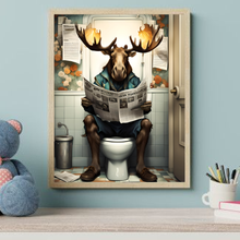 Load image into Gallery viewer, Moose sit's on Toilet Wall Art Print