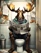 Load image into Gallery viewer, Moose sit's on Toilet Wall Art Print