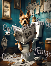 Load image into Gallery viewer, Yorkshire Terrier Caught on Toilet Wall Art Print