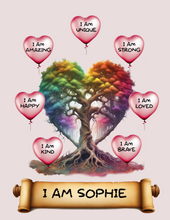 Load image into Gallery viewer, I Am Amazing Positive Affirmation Personalized Rainbow Tree Print
