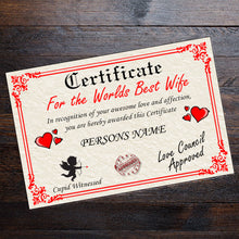 Load image into Gallery viewer, Worlds Best Husband Certificate