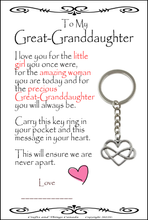 Load image into Gallery viewer, To My Great-Granddaughter Key Ring