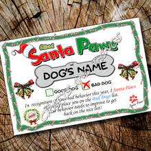 Load image into Gallery viewer, Personalized Dog Santa Paws Certificates
