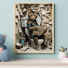 Load image into Gallery viewer, Cute Cat sit&#39;s on Toilet Wall Art Print
