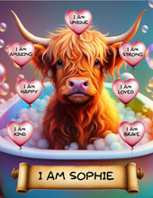 Load image into Gallery viewer, I Am Amazing Positive Affirmation Personalized Highland Cow Print
