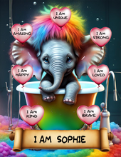 Load image into Gallery viewer, I Am Amazing Positive Affirmation Personalized Baby Elephant Print
