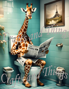 Cute Giraffe Baby sit on Toilet Wall Art Print