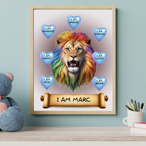 I Am Amazing Positive Affirmation Personalized Lion  Print