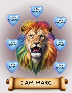 I Am Amazing Positive Affirmation Personalized Lion  Print