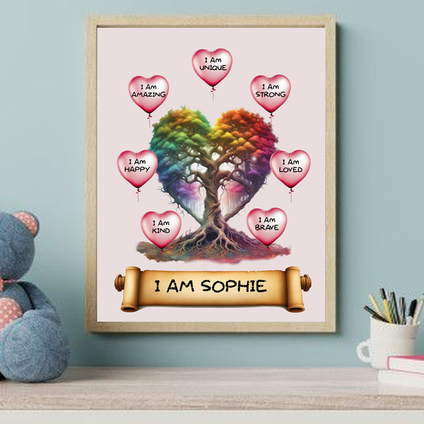 I Am Amazing Positive Affirmation Personalized Rainbow Tree Print