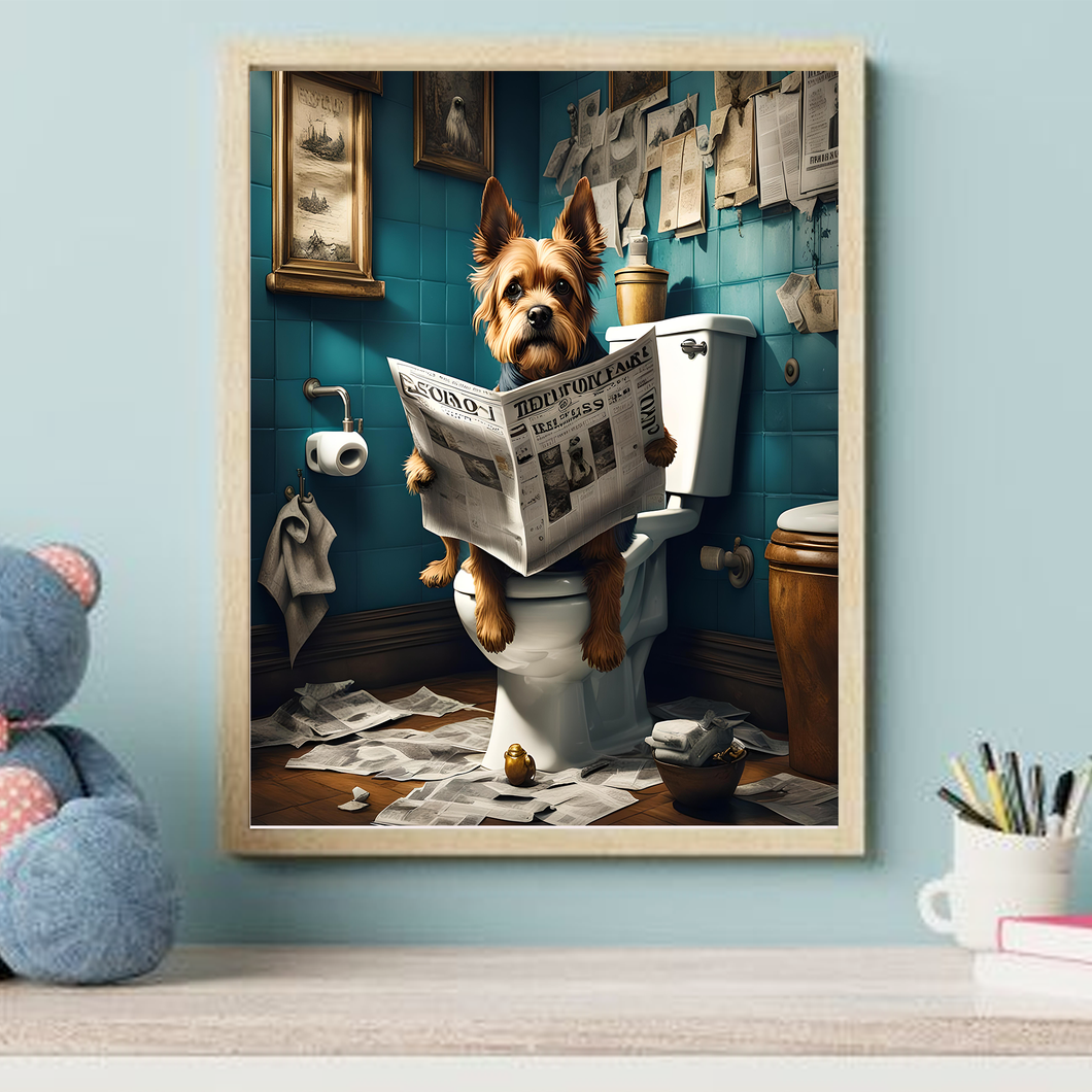 Yorkshire Terrier Caught on Toilet Wall Art Print