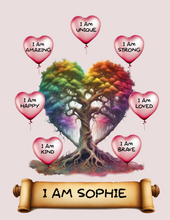 Load image into Gallery viewer, I Am Amazing Positive Affirmation Personalized Rainbow Tree Print
