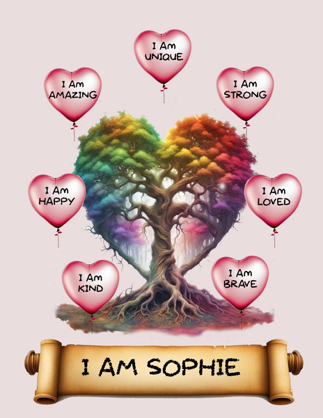 I Am Amazing Positive Affirmation Personalized Rainbow Tree Print