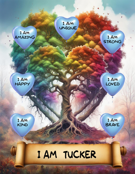 I Am Amazing Positive Affirmation Personalized Rainbow Tree Print