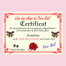 Load image into Gallery viewer, Santa Claus Nice or Naughty List Certificate (French Version)
