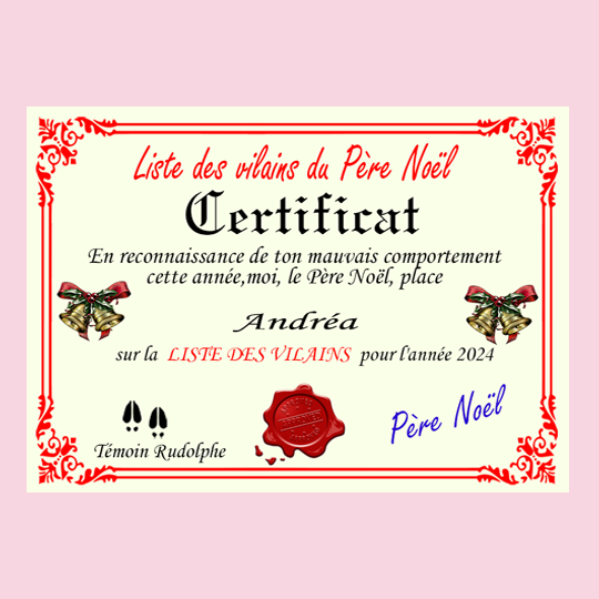 Santa Claus Nice or Naughty List Certificate (French Version)