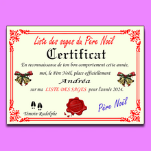 Load image into Gallery viewer, Santa Claus Nice or Naughty List Certificate (French Version)
