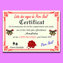 Load image into Gallery viewer, Santa Claus Nice or Naughty List Certificate (French Version)
