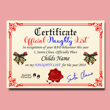 Load image into Gallery viewer, Santa Claus Nice or Naughty List Certificate
