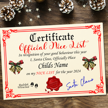 Load image into Gallery viewer, Santa Claus Nice or Naughty List Certificate
