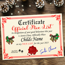 Load image into Gallery viewer, Santa Claus Nice or Naughty List Certificate
