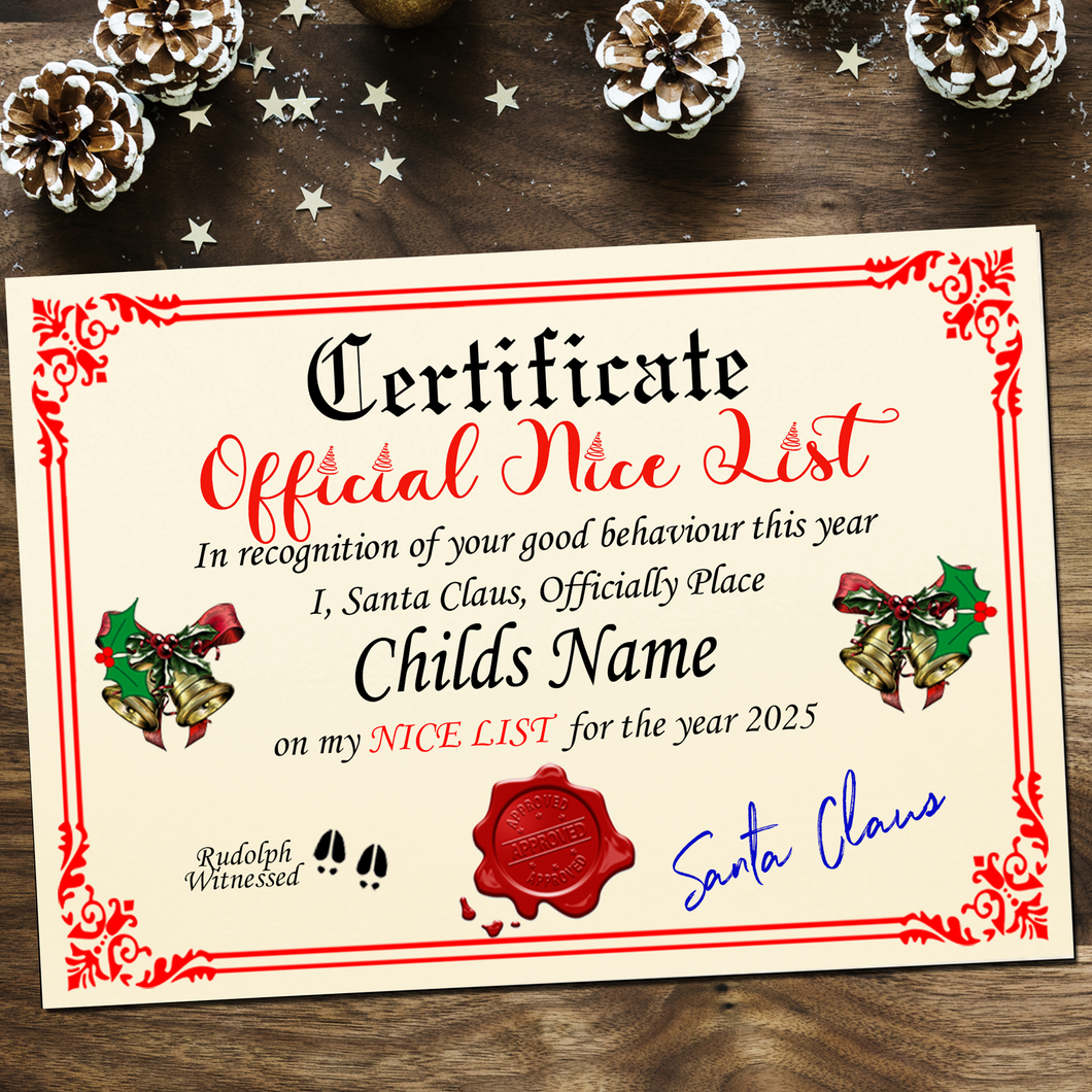 Santa Claus Nice or Naughty List Certificate