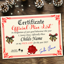 Load image into Gallery viewer, Santa Claus Nice or Naughty List Certificate

