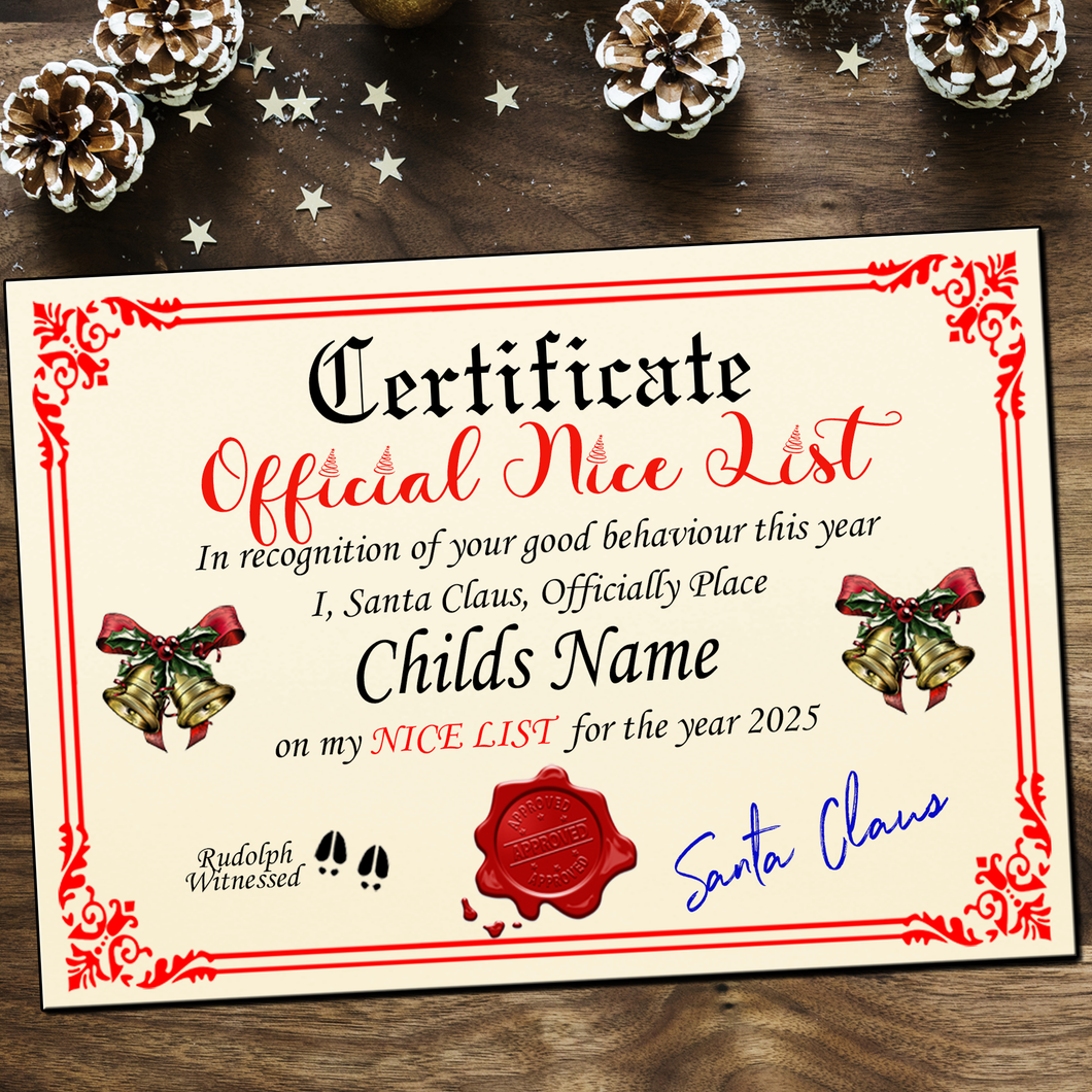 Santa Claus Nice or Naughty List Certificate