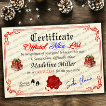 Load image into Gallery viewer, Santa Claus Nice or Naughty List Certificate
