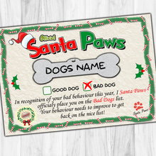 Load image into Gallery viewer, Personalized Dog Santa Paws Certificates
