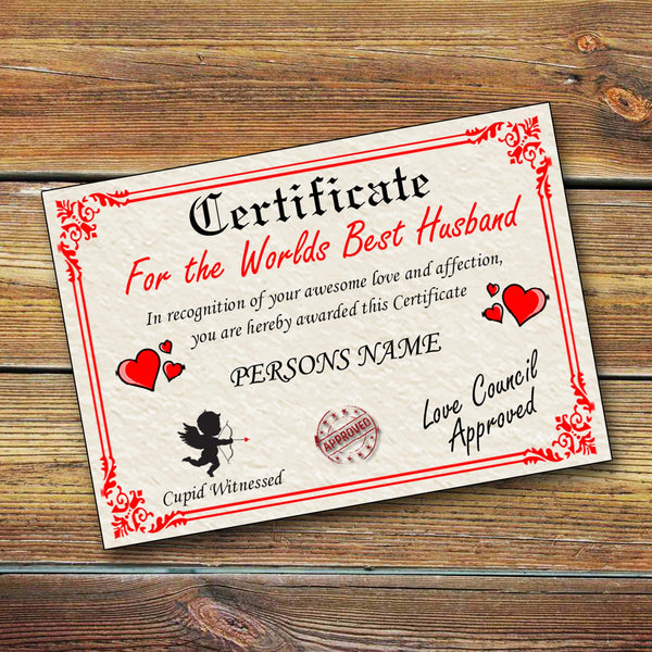 Worlds Best Husband Certificate