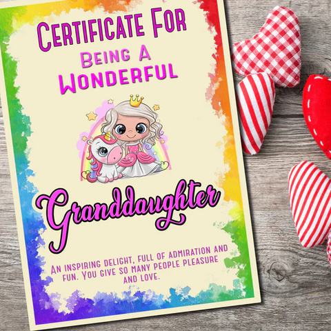 Certificate Granddaughter Birthday Gift Print